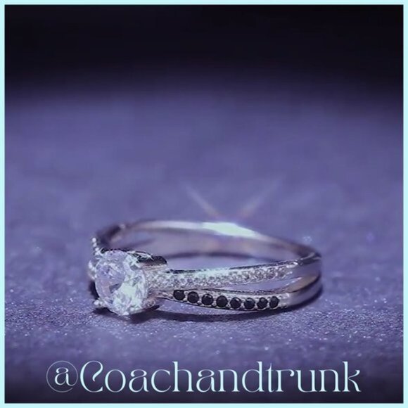 NWT Sterling Silver Black Spinel & White Zirconia Channel Set Bypass Ring - Picture 6 of 6